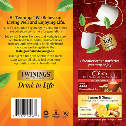 Twinings Mango & Pineapple Herbal Tea Individually Wrapped Bags, 20 Count (Pack of 1), Naturally Caffeine-Free, Enjoy Hot or Iced, 20 Teabags