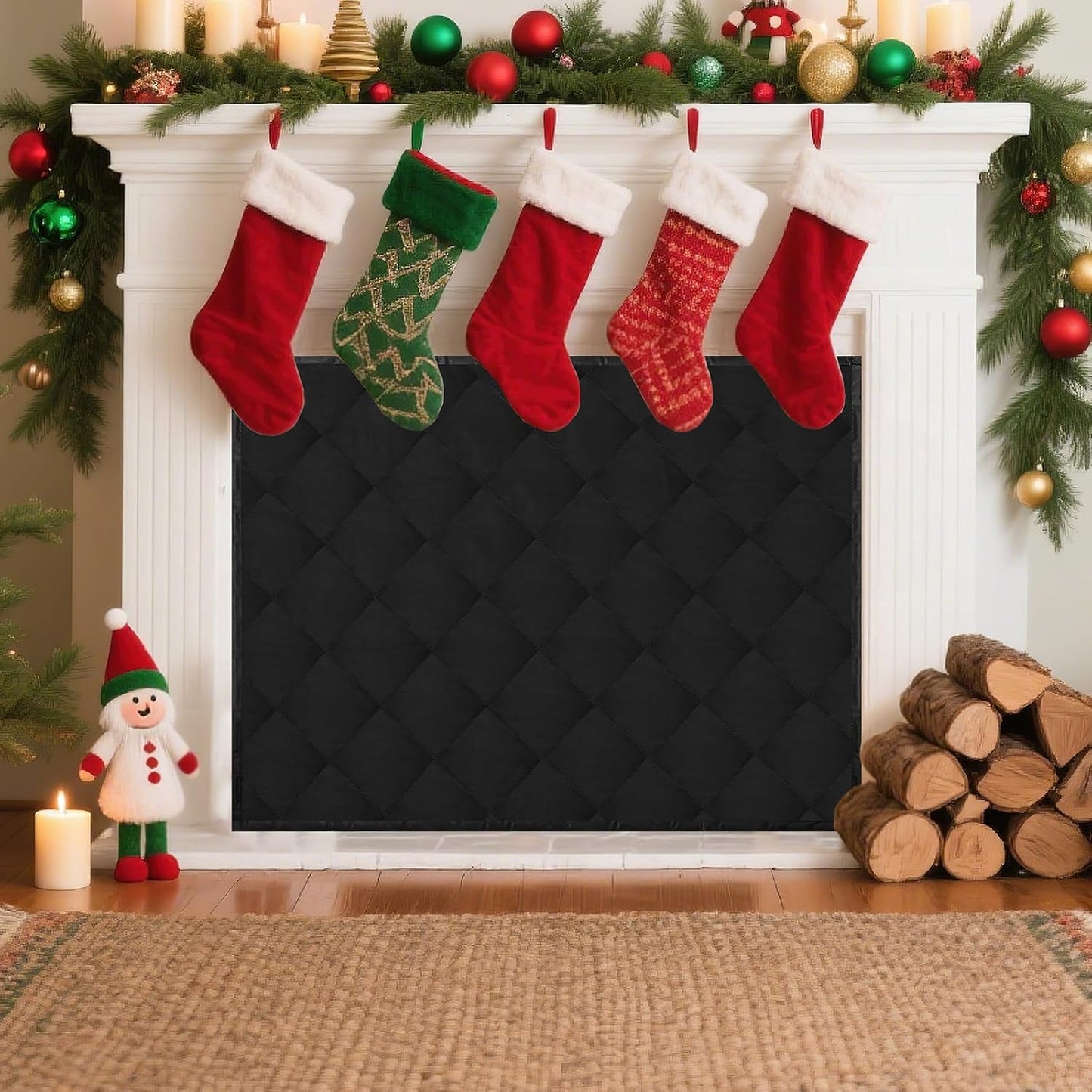 Magnet Fireplace Cover 41" x 29" Fireplace Blocker Blanket with Magnets Indoor Fire Place Draft Stopper Flue Blocker for Living Room Keep Indoor Drafts Out Stops Heat Loss, Black
