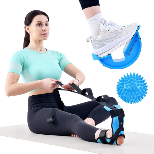 Foot & Calf Stretching Kit-Foot Rocker, Stretching Strap & Spiky Massage Ball-Effective Pain Relief for Plantar Fasciitis, Achilles Tendonitis, Tight Calves & Hamstrings-Instructions Included…