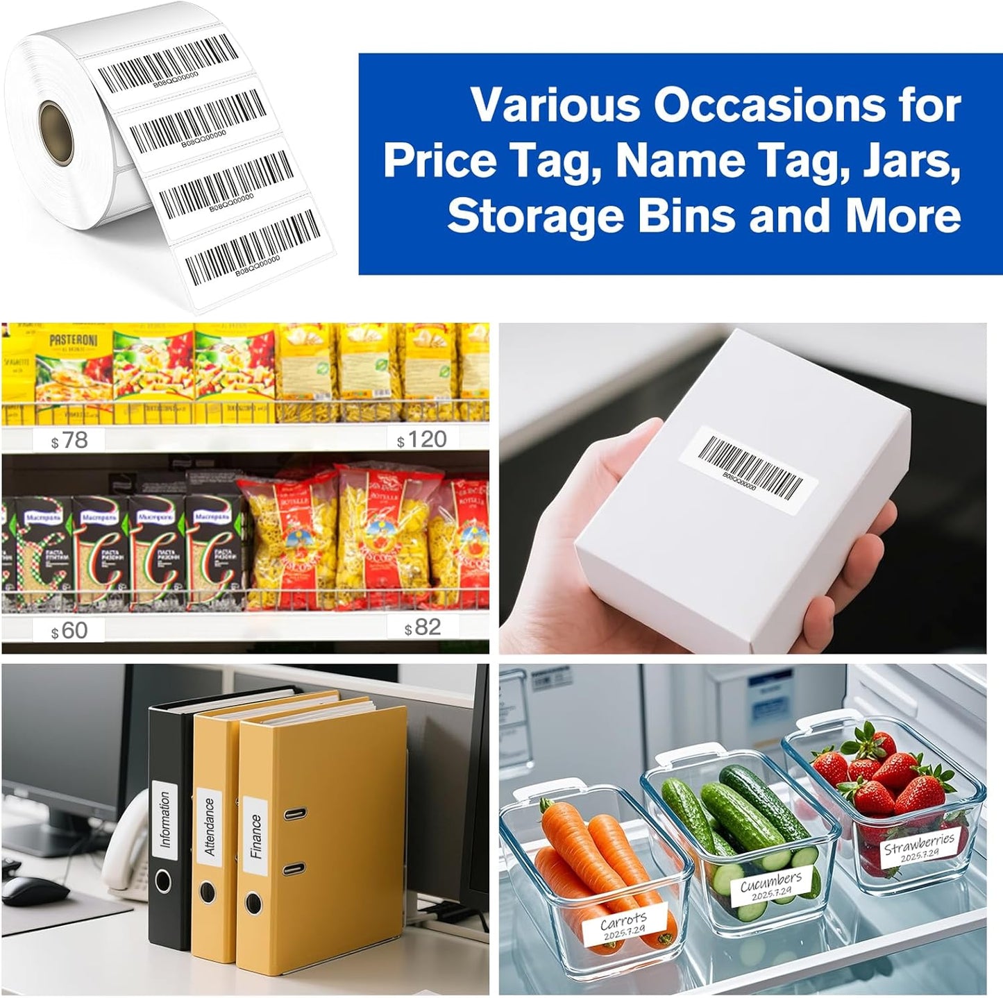 L LIKED 2" x 1" Thermal Labels, Blank Removable Labels with No Residue, Water and Oil Resistant, Use for Both Home and Office (1 Roll, 1300 Labels)