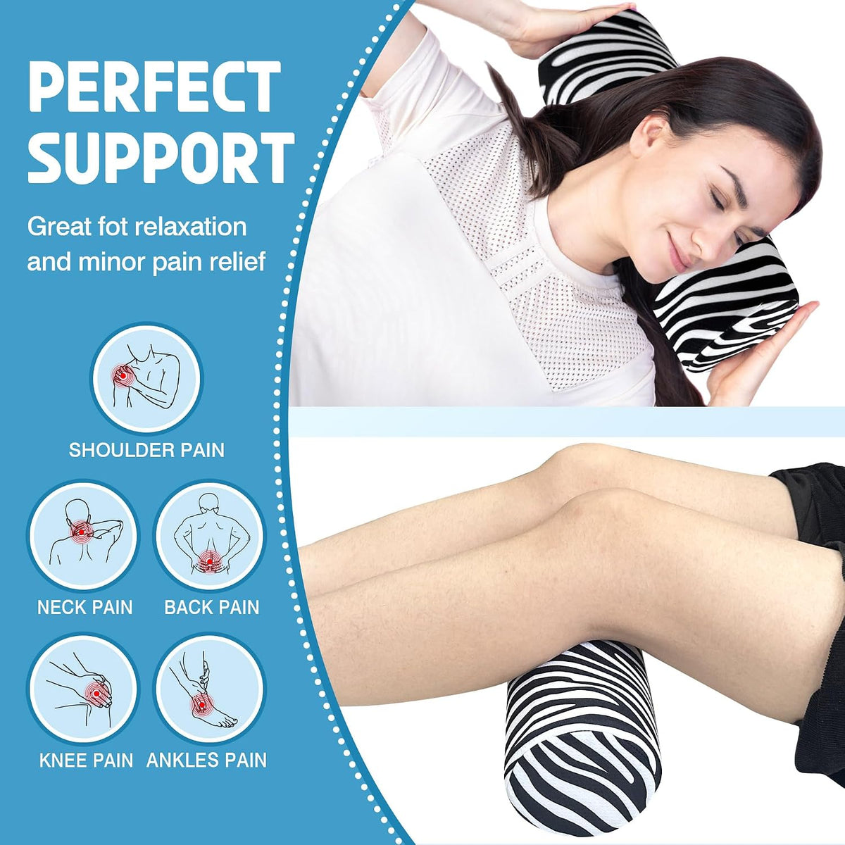 Neck Roll Pillow for Sleeping,Ergonomic Cylinder Tube Pillows for Cervical Spine and Neck Support,Versatile Roll Pillow for Bed,Office,and Travel,Memory Foam Bolster with Washable Cover
