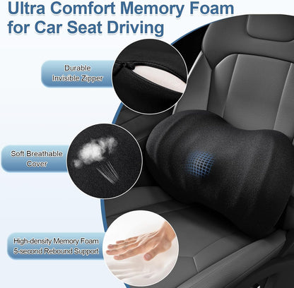 BYMECOST Lumbar Support Pillow for Car, Ergonomic Back Cushion | Memory Foam Lower Back Support Cushion with Strap for Driving, Lumbar Pillow for Pain Relief, for Office Chair, Long Sitting