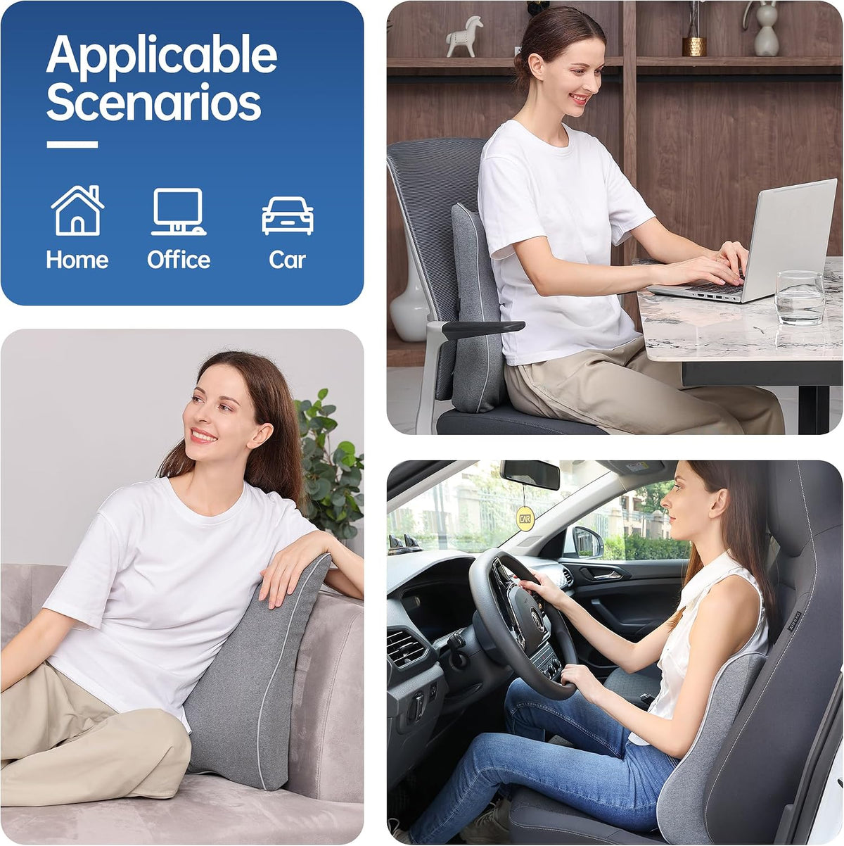 Soft Comfortable Memory Lumbar Support Pillow Back Cushion for Car & Office