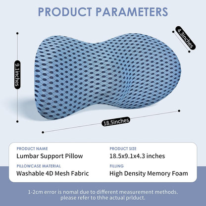 kasney Lumbar Support Pillow for Office Chair, Back Support Pillow, Gray | Memory Foam Lumbar Pillow for Low Back Pain Relief, Ergonomic Streamline Car Seat, Office Chair, Recliner and Bed