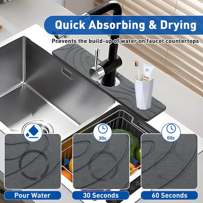 2 Pcs Faucet Mat for Kitchen Sink 15.74”×3.94” Diatomite Quick Dry Sink Splash Guard Absorbent Kitchen Stone Sink Tray Faucet Splash Guard for Bathroom Counter