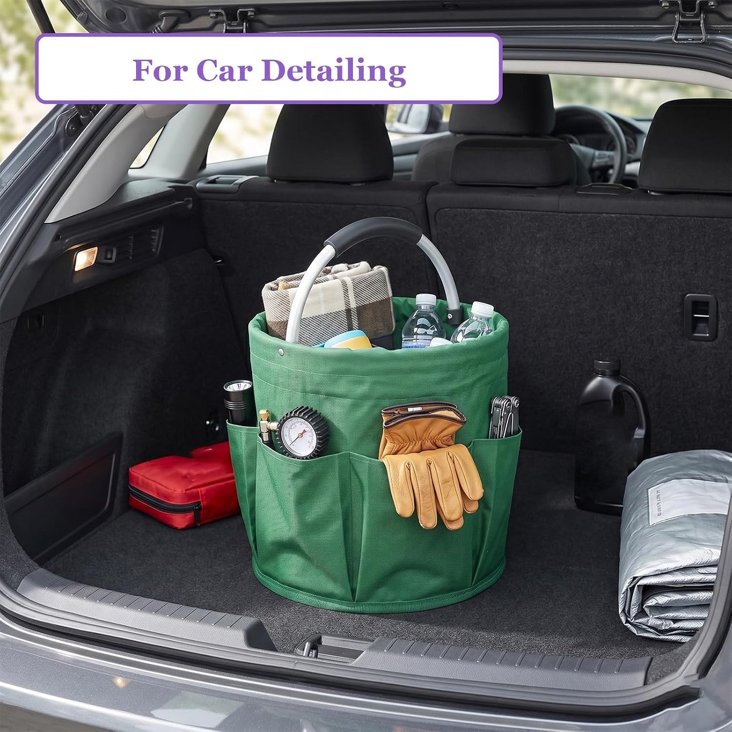 17L Cleaning Caddy with Handle and 6 Pockets, Foldable Cleaning Supply Caddy, Portable Shower Caddy in 600D Oxford Fabric, Multifunctional Storage Basket for Camping, Gardening, Black