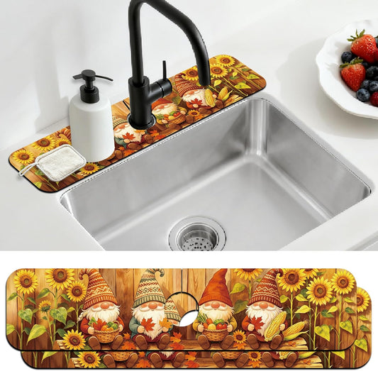 2Pcs Peonies Kitchen Sink Splash Guard Faucet Mat Vintage Florals Faucet Mat For Bathroom Kitchen 5.5x23.6In