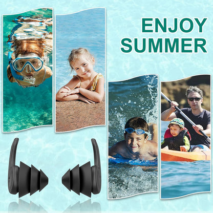 Swimming Ear Plugs for Adults,3 Pairs Waterproof Reusable Silicone Swim Earplugs for Swimming Surfing Snorkeling Showering and Water Pool,Beach,Ocean (Adults & Teens 14+)