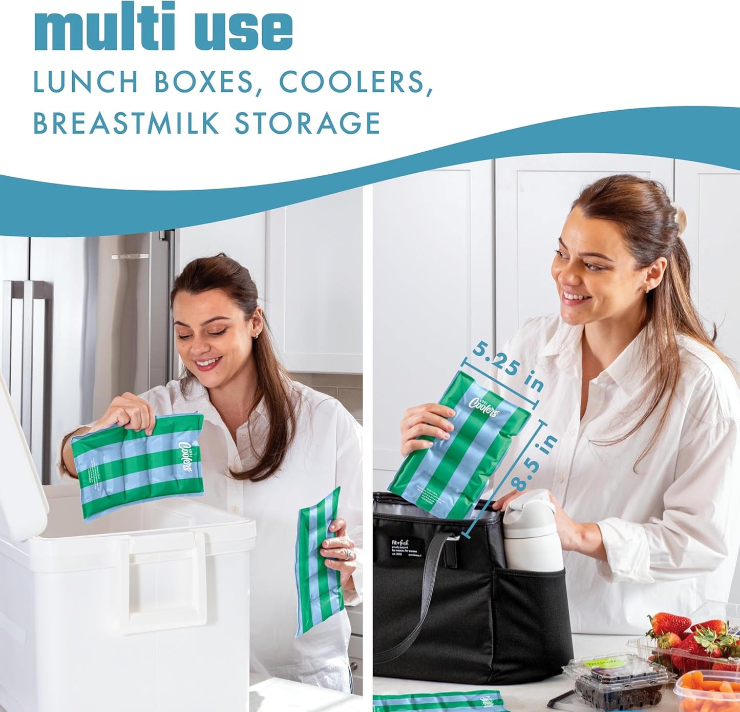 Cool Coolers by Fit & Fresh 2 Pack XL Soft Ice Packs for Cooler, Flexible Stretch Nylon, Lunch Box Ice Packs, Large Reusable Freezer Packs, Cornflower Blue