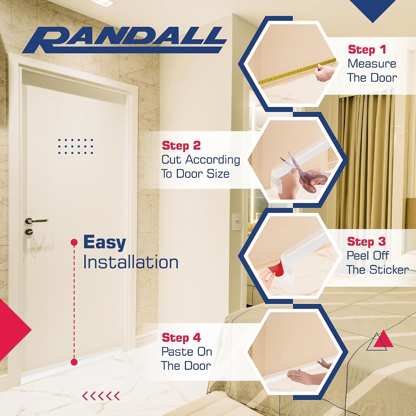 Adhesive Backed Door Draft Stopper – Silicone Under Door Sweep for Interior & Exterior Doors, Noise & Air Insulation, Self Stick Weather Stripping Door Seal, 2" W x 39" L (White) by Randall Mfg