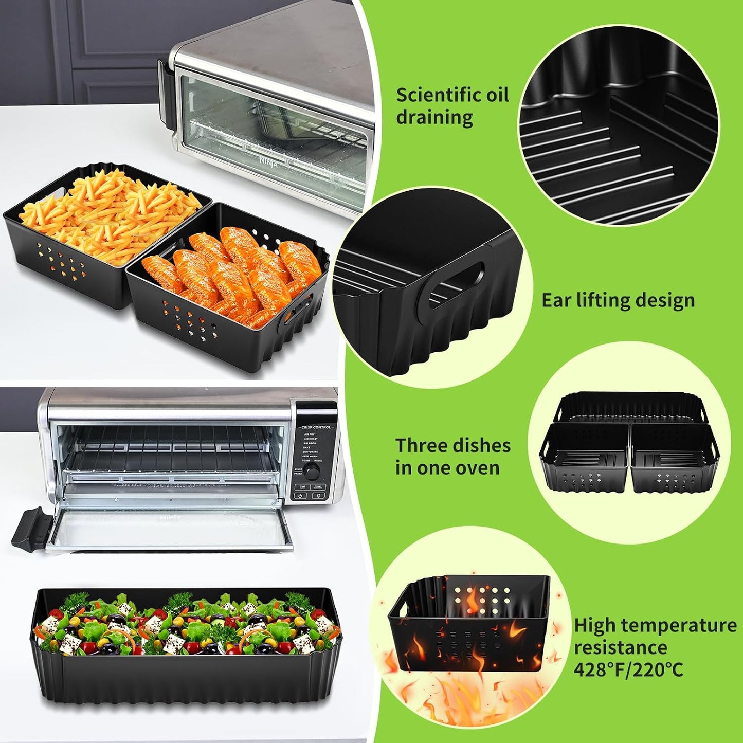 Silicone Air Fryer Liners for Ninja SP101 SP151 SP351 Air Fryer Oven 3 PCS | Silicone Oven Liners Air Fryer Accessories for Ninja Digital Air Fry Countertop Oven SP101 SP151 SP351 SP201 SP301