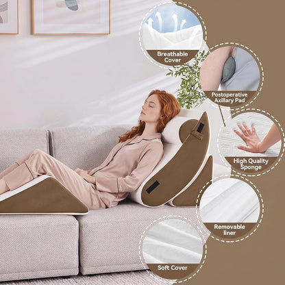 5PCS Wedge Pillow Set for After Surgery,Bed Pillow for Sleeping | Memory Foam Orthopedic Back Pillow for Pain Relief and Acid Reflux, Adjustable Sitting Up for Bed Post Surgery Pillow Green