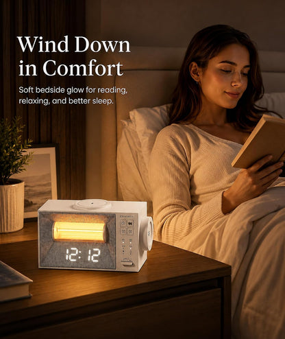 Sound Machine Alarm Clock with Wireless Charger for Bedroom, Hotel