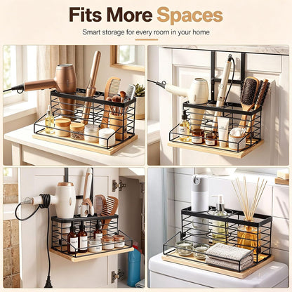 Metal Hair Tool Organizer Hair Dryer Holder for Bathroom | Adjustable Height, Wall Mounted, 3 in 1 Blow Dryer Holder, Hot Tools Organizer, over Cabinet Door, Heavy Duty Storage Rack