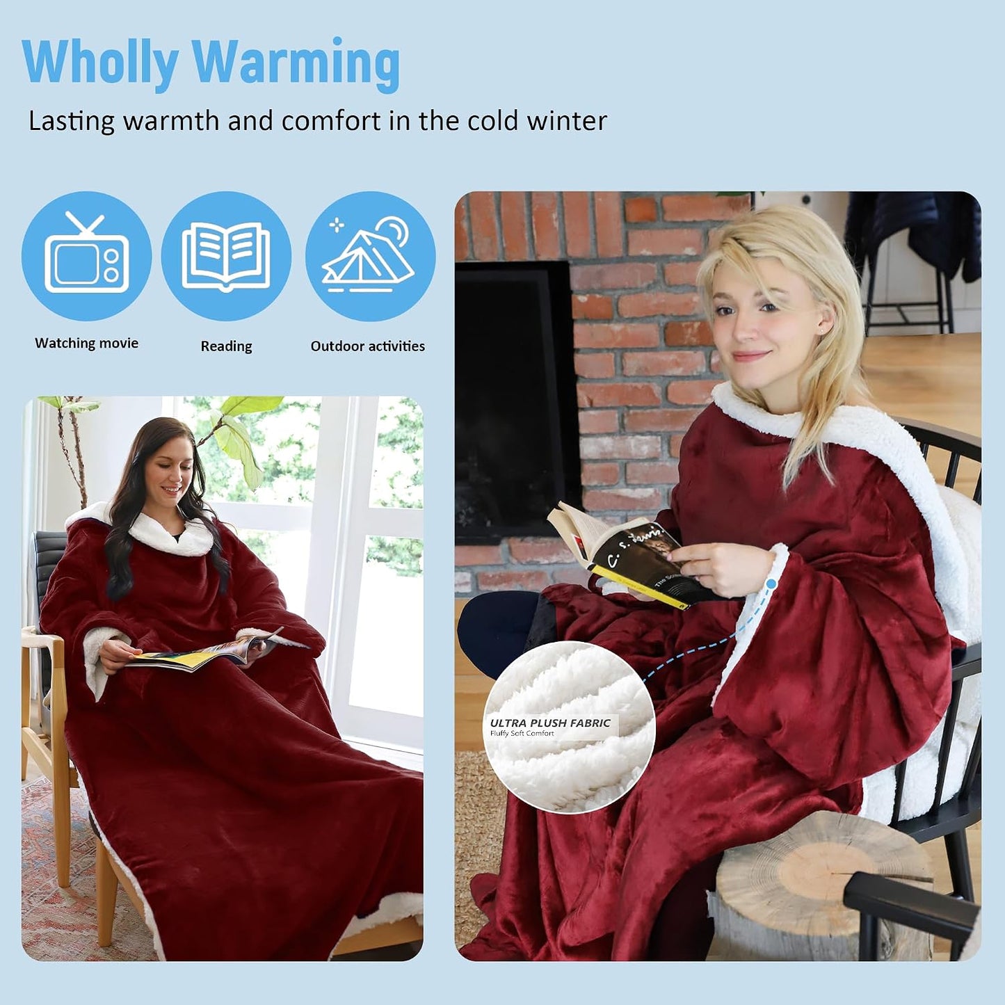 Catalonia Sherpa Wearable Blanket with Sleeves Arms