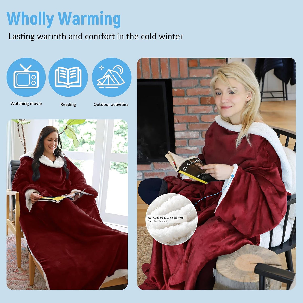 Catalonia Sherpa Wearable Blanket with Sleeves Arms