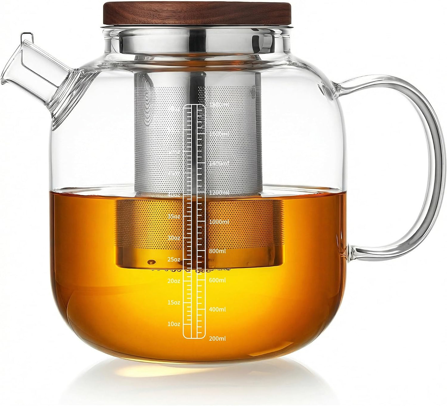 Glass Teapot with Infuser and Lid, 61oz/1.8L Large Borosilicate Glass Tea Pot with Removable Stainless Steel Strainer, Heat-Resistant Handle, Stovetop Safe Tea Kettle for Loose Leaf, Blooming Tea