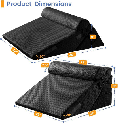 Sasttie Adjustable Wedge Pillow Set for After Surgery, Dark Grey & White | Bed Wedge Pillow Headboard with Memory Foam Neck Cushion, for Acid Reflux, Sleeping, Neck & Back Support