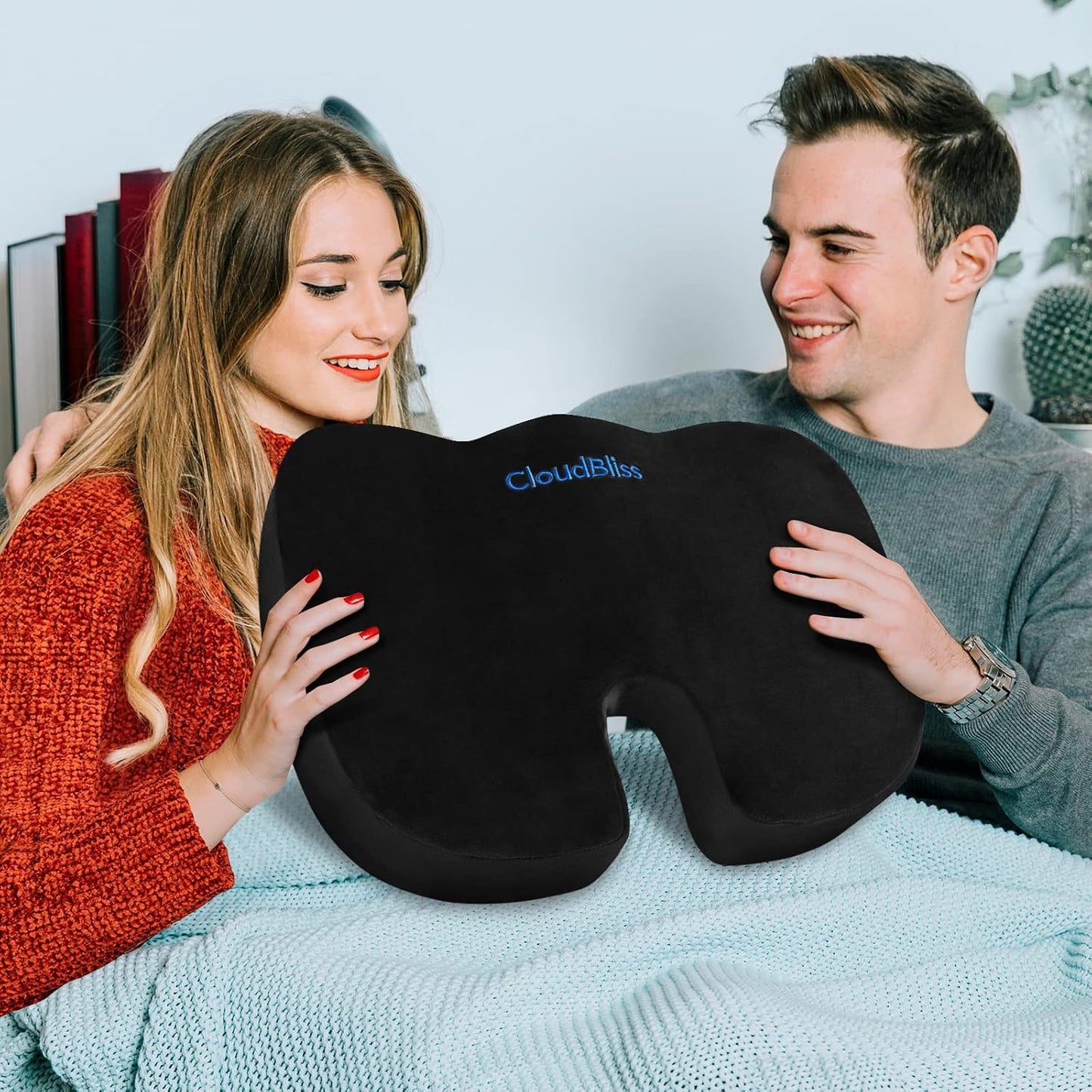 CloudBliss Gel Memory Foam Seat Cushion for Long Sitting, Large, Black | Gel Chair Pad for Tailbone, Coccyx, Sciatica , Soft Suede Cover, Non-Slip , Washable Mesh, for office, home, car
