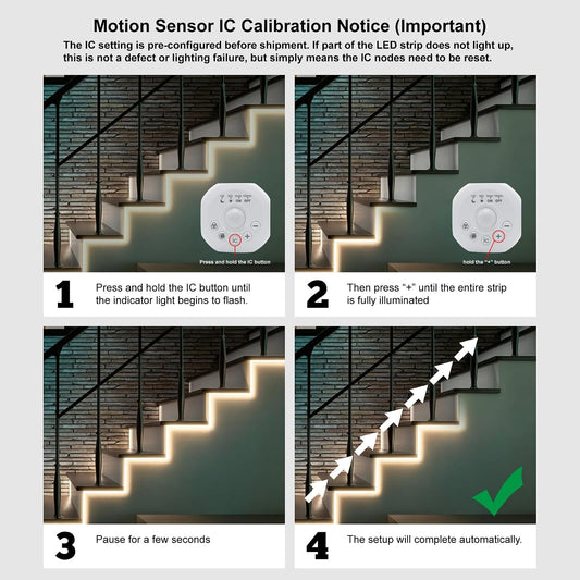 Motion Sensor LED Strip Lights - Chasing Effect Auto ON/Off for Stairs, Bedroom, Under Cabinet - 16.4ft White, Intelligent Motion Sensor Stair Lights