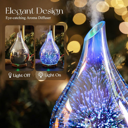 Porseme 280ml Remote Essential Oil Diffuser 3D Glass Ultrasonic Mist 7H | Elegant Handmade Glass Aroma Diffuser with 7-color LEDs, Quiet Aromatherapy and Safe Auto Shut-off, Perfect for Gifts