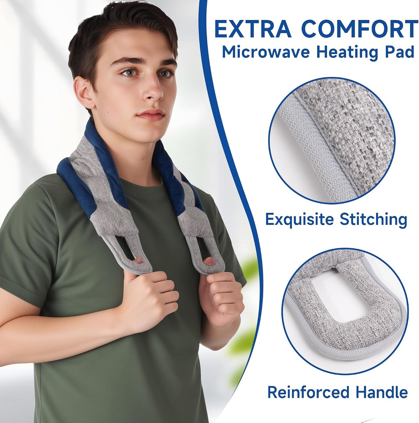 Microwavable Heating Pad for Neck and Shoulders with Handles, Extra Long Weighted Flaxseed Heat Pack, 31.5x5 Inch Microwave Warm Compress Wrap for Pain Relief and Sore Muscles, 2.08 Pounds