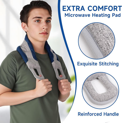 Microwavable Heating Pad for Neck and Shoulders with Handles, Extra Long Weighted Flaxseed Heat Pack, 31.5x5 Inch Microwave Warm Compress Wrap for Pain Relief and Sore Muscles, 2.08 Pounds