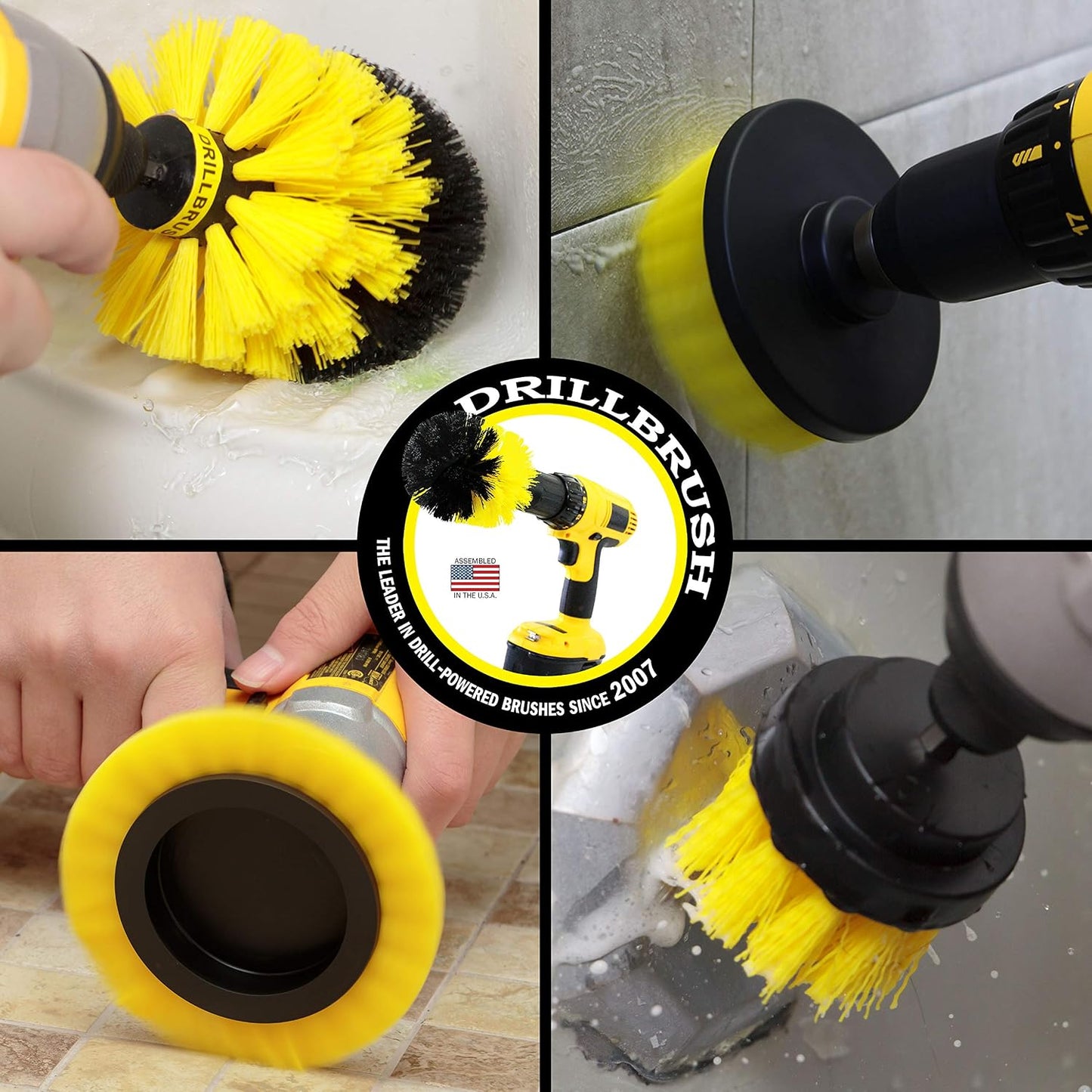 Yellow Drill Brush Attachments for Cleaning Shower, Grout Lines, Bathroom | Grout Cleaner Drillbrush Kit - Rotary Scrub Brush Tile Cleaner Drill Attachment for Crevices - Bathroom Tile Scrubber Set