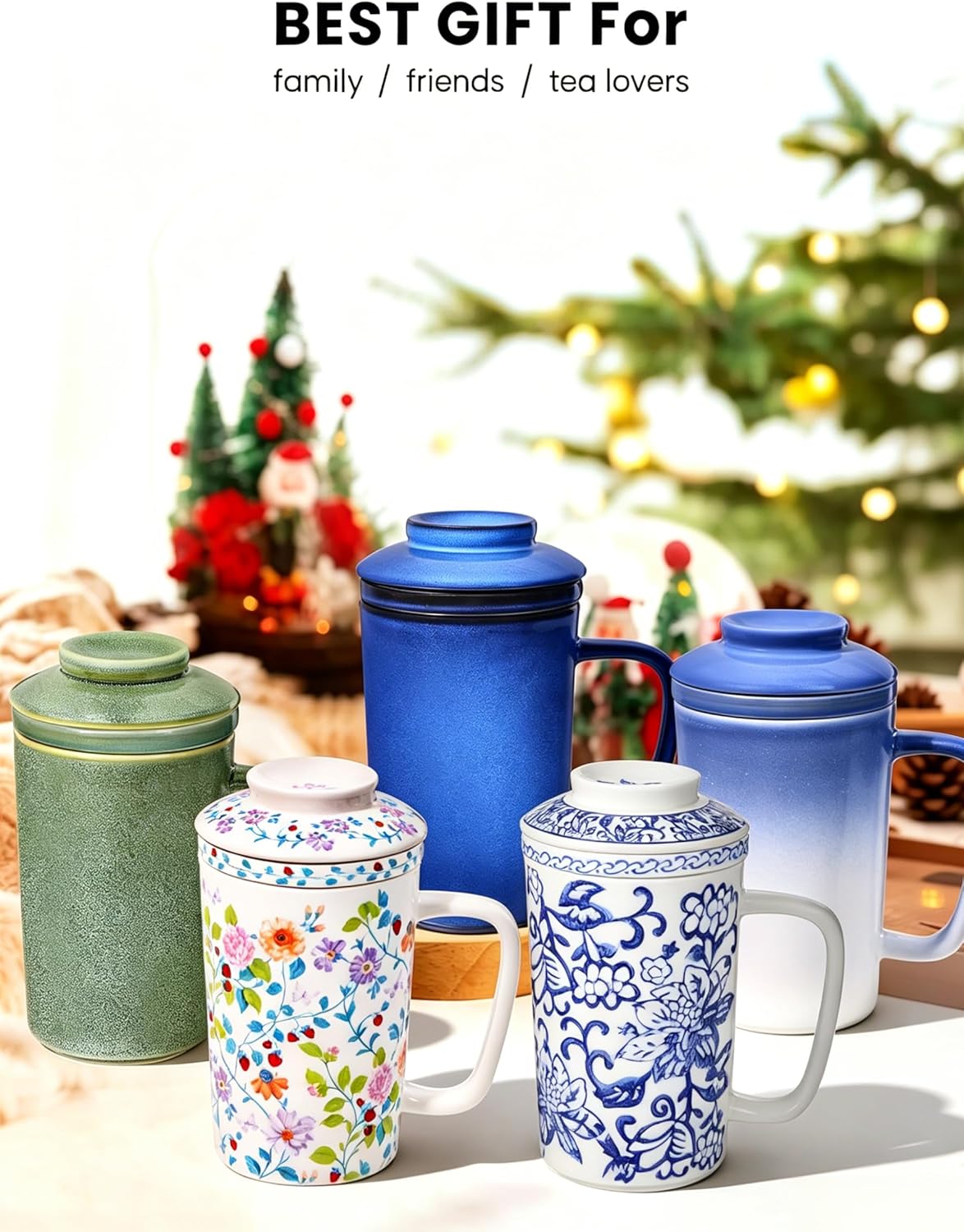 Ceramic Tea Mug with Infuser and Lid,16oz Porcelain Loose Leaf Tea Cup with Large Handle,Metal-Free Filter,Microwave &Dishwasher Safe,Perfect for Tea,Coffee (Sage Green)
