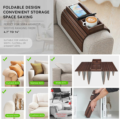 GEHE Bamboo Couch Cup Holder, Anti-Spill Sofa Arm Tray, Natural and Easy to Clean Couch Arm Cup Holder Armrest Tray Perfect for Cups, Beers, Snacks, Remote Control, Drinks