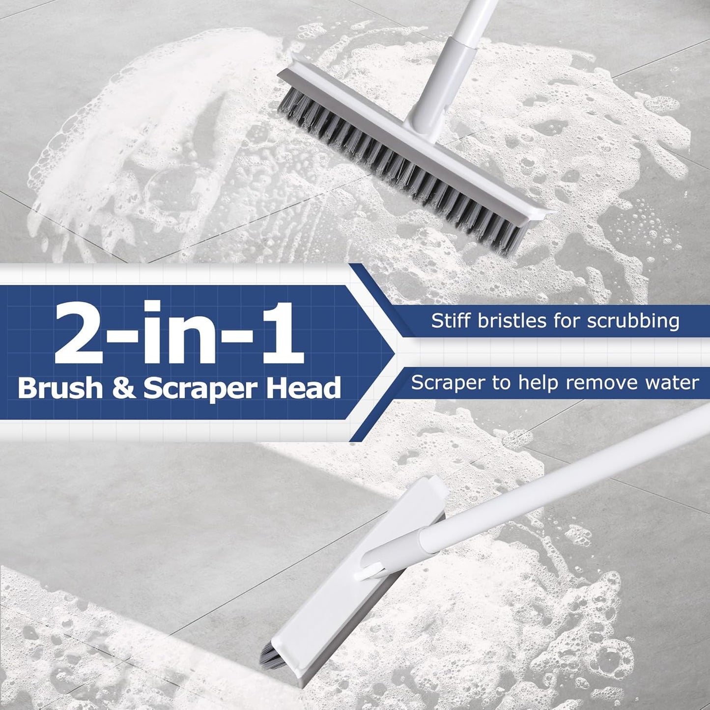 IVYROLL Grout Brush with Long Handle, Grout Cleaner Brush for Tile Floors | Stiff Bristles for Crevice, Tile Line, Shower, Kitchen, Bathroom