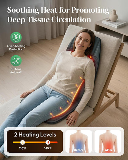 Heycool Back Massager with Heat, 10 Motors Vibration Pad for Office Chair | Massage Pad for Muscle Tension Relief, 5 Modes & 4 Intensities, Gifts for Women Men