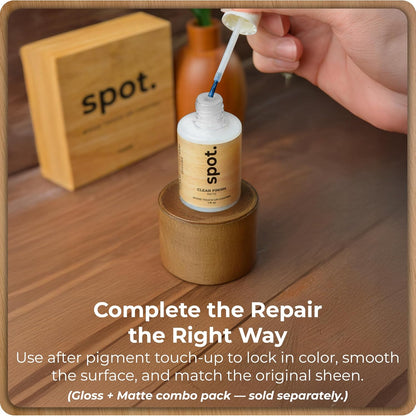 Light Brown Wood Stain Repair Kit, Brush-On Touch-Up Stain Bottles, Golden Oak, Early America, Cherry, Red Oak, Interior and Exterior Wood, 4 fl oz Total by spot.