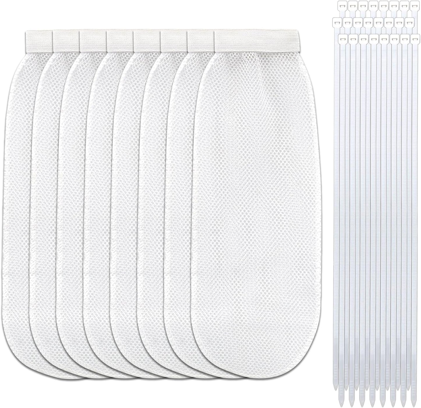 32-Piece Lint Trap and Cable Ties Set for Washing Machine, Includes 8 Nylon Mesh Lint Traps and 24 Cable Ties, Easy and Effective Lint Filtration (White)