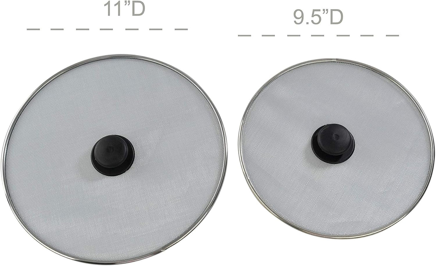 HOME-X Splatter Screen for Frying Pans, Anti-Splatter Lid with Stainless-Steel Mesh, Fry Pan Splash Guard, Set of 2, 11 ¼” Dia. and 9 ¾” Dia.
