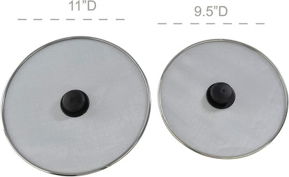 HOME-X Splatter Screen for Frying Pans, Anti-Splatter Lid with Stainless-Steel Mesh, Fry Pan Splash Guard, Set of 2, 11 ¼” Dia. and 9 ¾” Dia.
