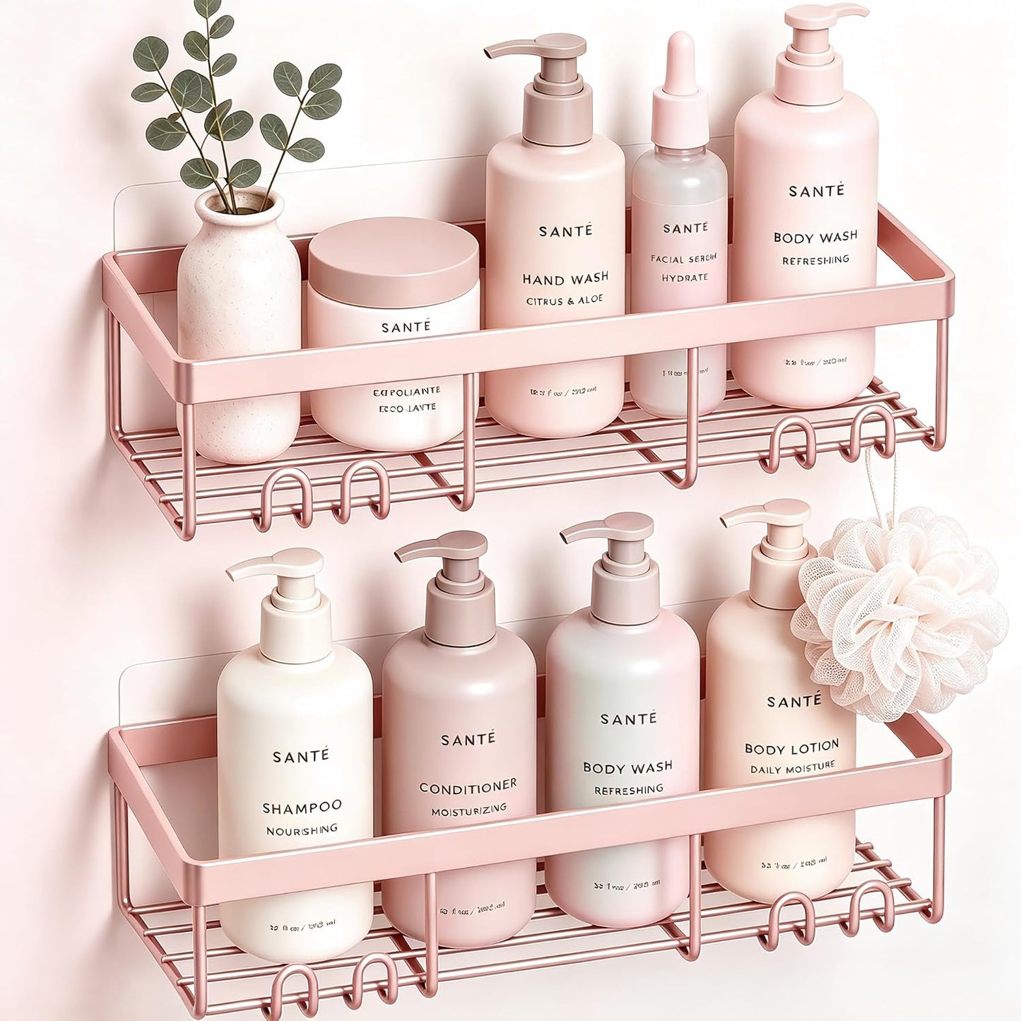 Moforoco Shower Caddy Shelf Organizer Rack, Self Adhesive Black Bathroom Shelves Basket, Home Farmhouse Wall Inside Organization and Storage Decor Rv Accessories, First Camper Apartment Essentials