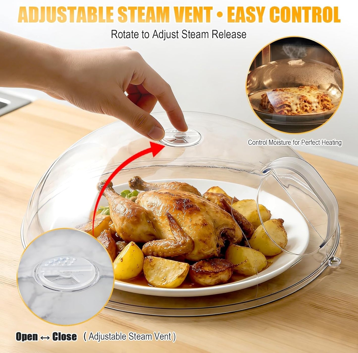 12" Clear Microwave Splatter Cover Integrated Handle BPA Free | Integrated Handle, BPA-Free, Clear PC, 12 Inch, Dishwasher Safe, Steam Vent, Food Grade, Splatter Guard,Large