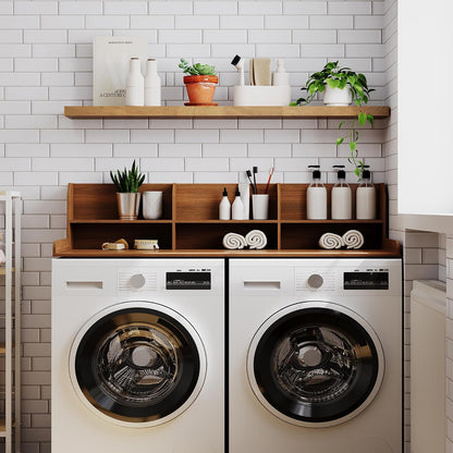 ChooChoo Washer Dryer Countertop, Adjustable Shelf, 2-Tier | Laundry Room Topper, Spacious Storage, For Folding Clothes & Efficient Organization, Walnut