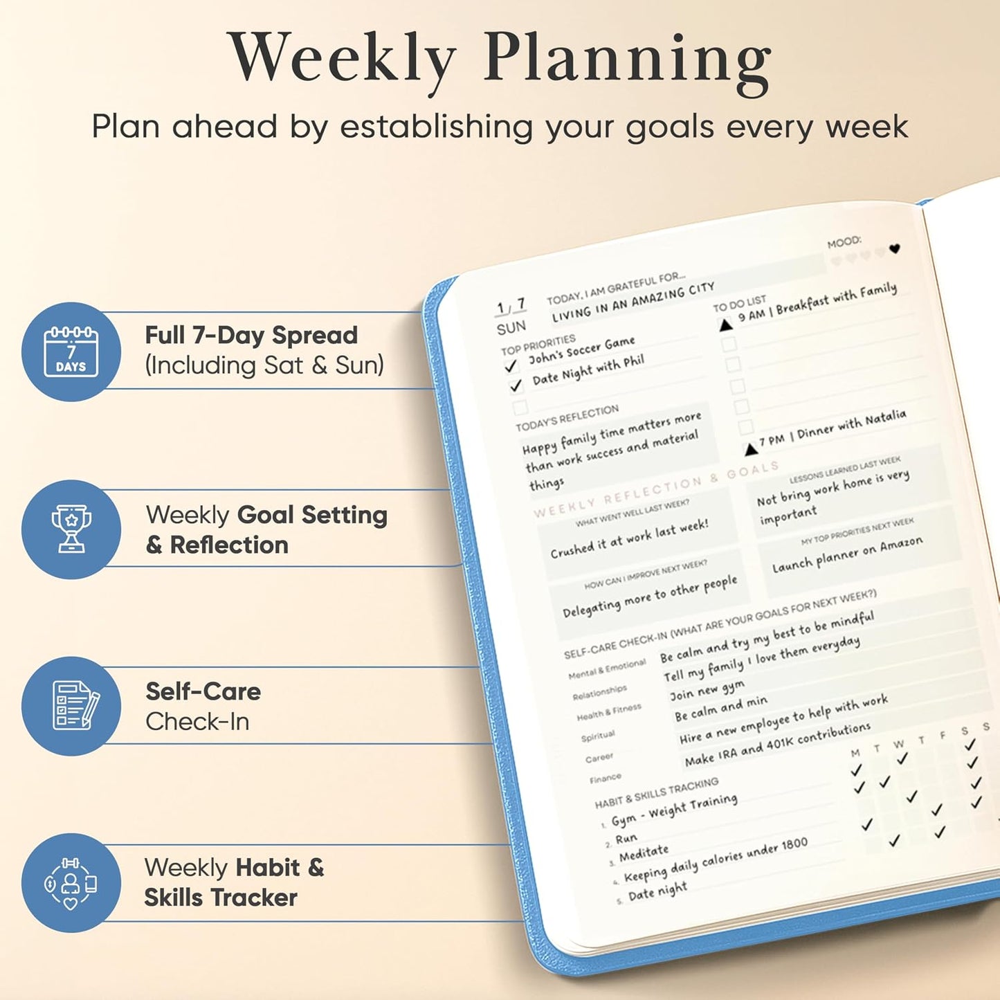 2026 Planner, Daily Journal & Gratitude Journal All-In-One with To Do List, Self Care Prompts & Habit Tracker - 7 x 10 - Pink
