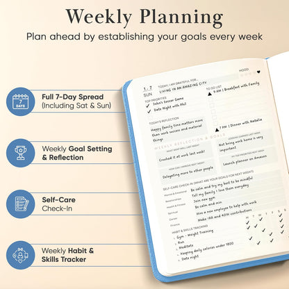 2026 Planner, Daily Journal & Gratitude Journal All-In-One with To Do List, Self Care Prompts & Habit Tracker - 7 x 10 - Pink