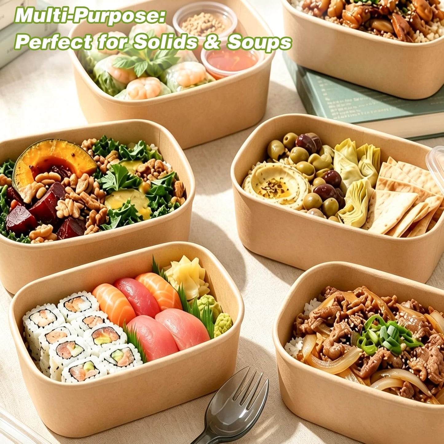 60 Packs 35oz Disposable Meal Prep Containers with Lids & Utensils | Leak-Proof Microwave/Freezer Safe Food Prep Container with Labels , Sturdy Kraft Paper Bowls for Meal Prep, Lunch & Leftovers
