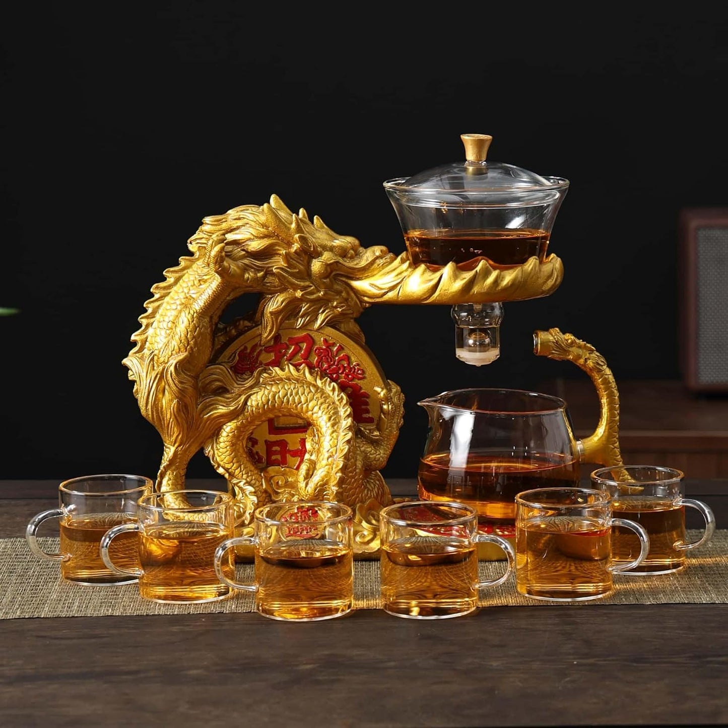 Glass Teapot Set with Infuser Semi Automatic Dragon Tea Set (Blue golden teapot)