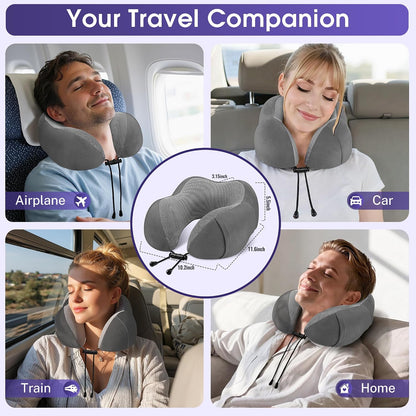 CloudBliss Neck Pillow for Airplanes, Memory Foam Travel Pillow, Black | Compact Flight Pillow with Eye Mask, Earplugs, Carry Bag, Travel Neck Pillow for Long Flight Sleep, Plane Travel Essentials