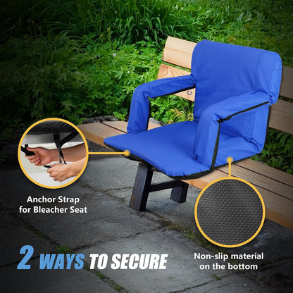 20.5"/25" Wide Stadium Seat for Bleachers w/Back Support Padded Cushion Portable Reclining Bleacher Seats Camping Stadium Chair Waterproof