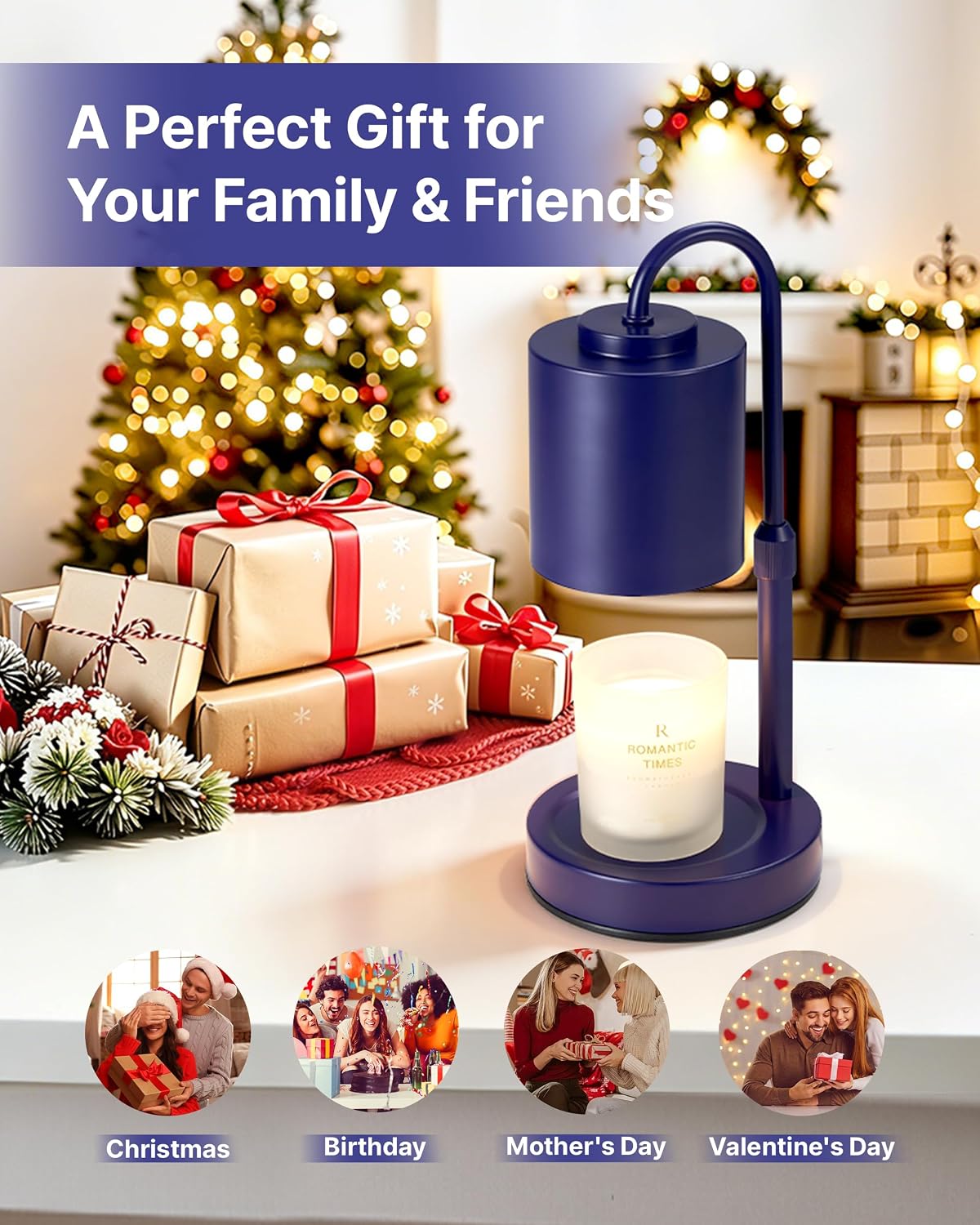CASTLELIFE Dimmable Candle Warmer Lamp with Timer, Height Adjustable Candle Warmer for Jar Candles, Electric Wax Melt Warmer for Home Decor House Warming Gifts, Birthday Gifts for Women, Black Clear