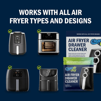 Air Fryer Cleaner and Degreaser. 6 Powder Sachets with Brush. Cuts Grease, Burnt Food and Odors. For Basket, Drawer, Grill and Crisper Plate. Nonstick Safe