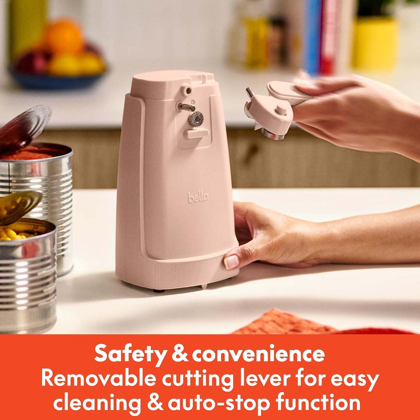 bella Automatic Can Opener, Hands Free, Battery Operated, Cordless, Stainless steel blade to open any Size Can with Magnet to Safely Remove Lid, Seamless Opening Decreases Sharp Edges, Slate