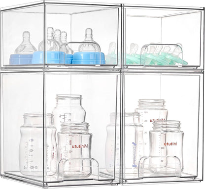 Vtopmart Clear Stackable Storage Drawers Set of 6, Plastic Organizer Bins | Multi-purpose Boxes for Bathroom Accessories Storage, Ideal for Cabinet, Shelf, Pantry, Laundry Room Organization