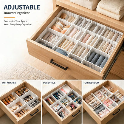 Adjustable Drawer Dividers, Cut-to-Fit DIY Organizers, White,16 Pack | For Tidying Cutlery, Makeup, Clothes and Dresses in Drawers, Desks and Storage Boxes for Kitchen, Bathroom, Bedroom & Office